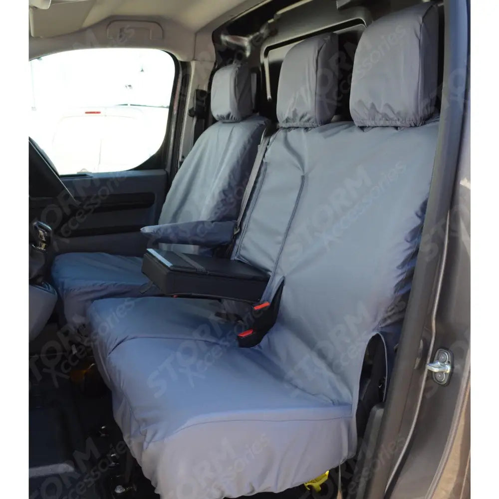Drivers And Passenger (Folding With Work Tray) Seat Covers Grey For Citroen Dispatch Van 2016 On