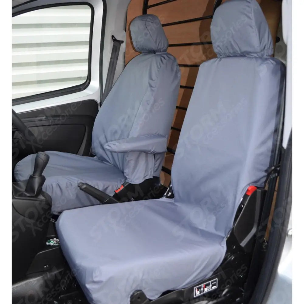 Driver’s Seat And Non-folding Passenger Seat Covers -pair Grey For Citroen Nemo Van 2008 On