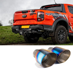 Ford Ranger Raptor 2023 on 3.0 V6 Twin Turbo Milltek Sport Cat Back Exhaust System GT-115 Burnt Blue Titanium