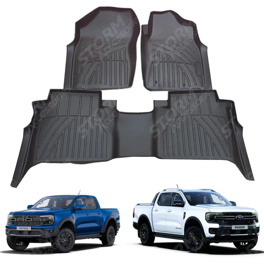 Ford Ranger & Raptor & Vw Amarok 2023 On - 3d Tailored Mud Mats - Black - Mudblock