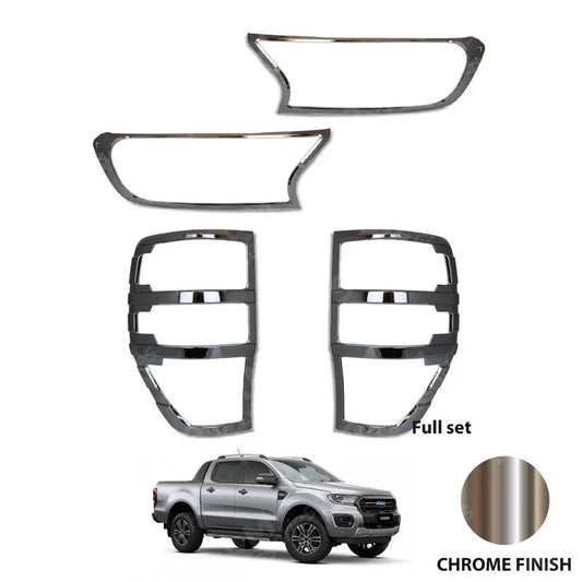 Ford Ranger T6 2016-2022- Stx Head Light And Tail Light Guards - Chrome