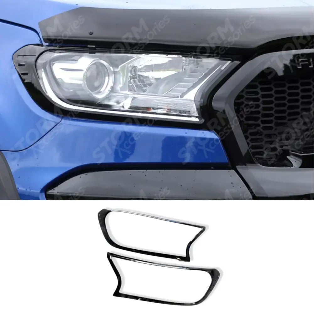 Ford Ranger T6 2016-2022 Stx Head Light Guards - Gloss Black - Pair