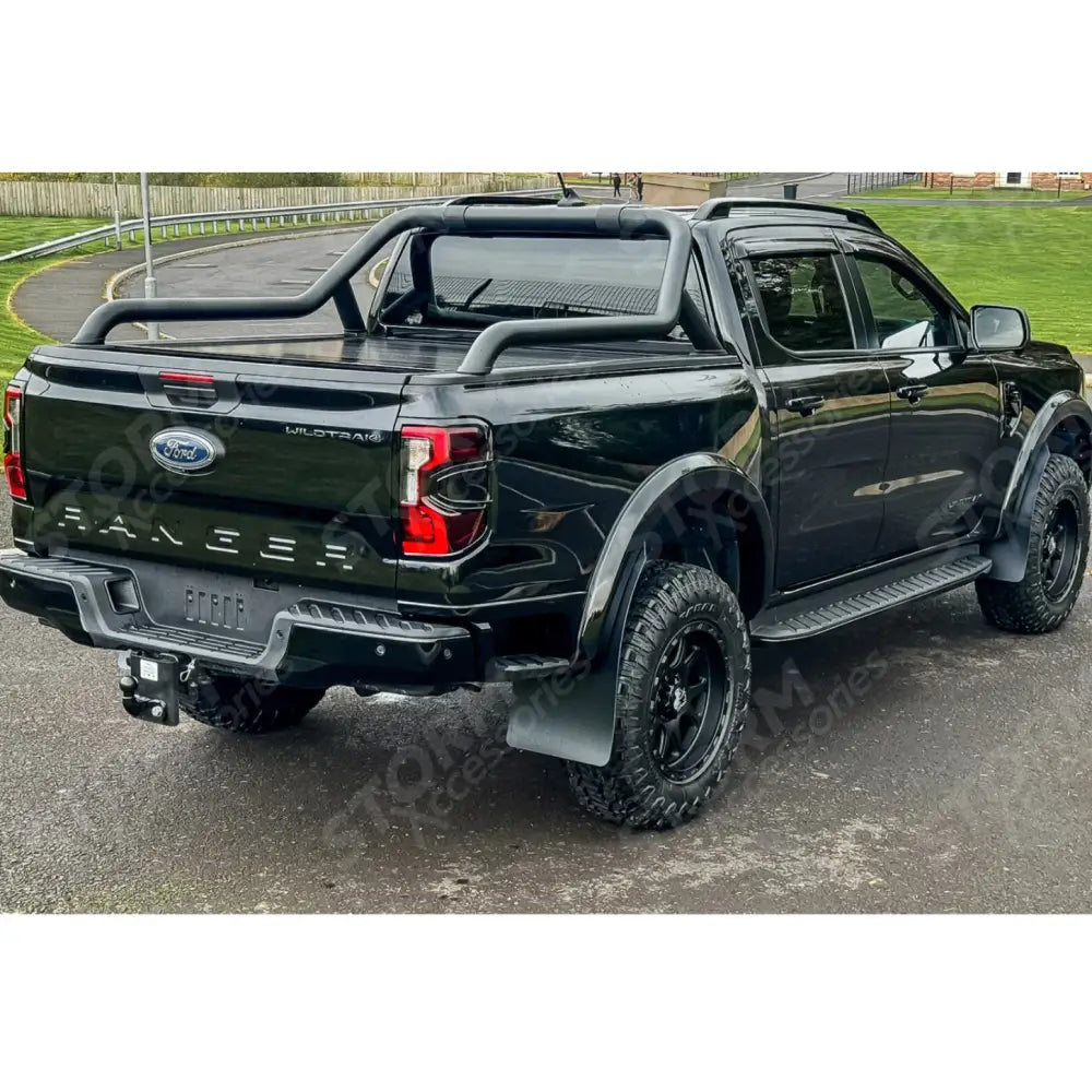 Ford Ranger T9 2023 On Double Cab Standard Auto Ridgeback Roll Top Cover & Ridgeback Roll Bar In Black