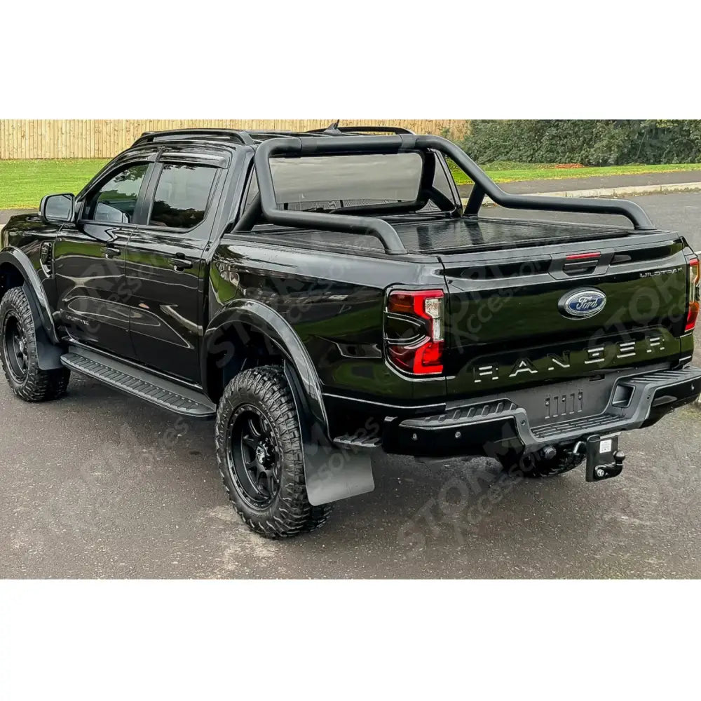 Ford Ranger T9 2023 On Double Cab Standard Auto Ridgeback Roll Top Cover & Ridgeback Roll Bar In Black