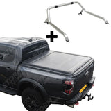 Ford Ranger T9 2023 On Double Cab Standard Auto Ridgeback Roll Top Cover & Ridgeback Roll Bar In Stainless Steel