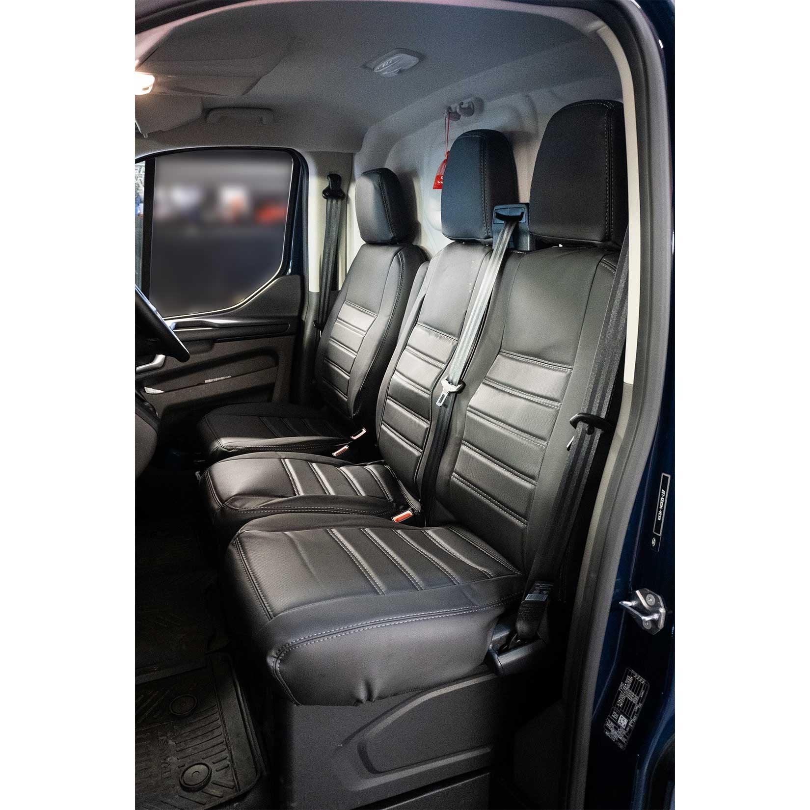 FORD TRANSIT CUSTOM 2012 ON FRONT DRIVER & DOUBLE PASSENGER SEAT COVERS -  PU LEATHER IN BLACK – Storm Xccessories