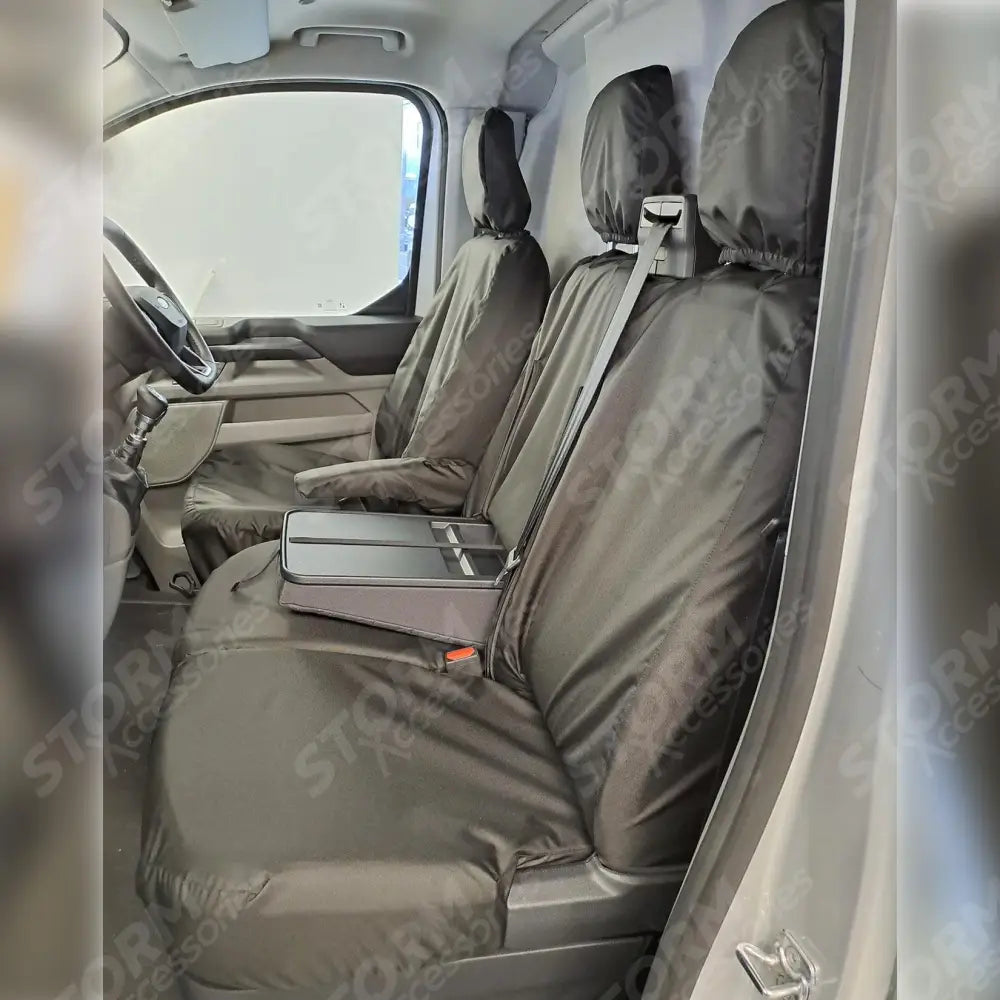 Ford Transit Custom MK2 2024+ Tailored Front Seat Covers In Black Drivers & Double Passenger WITH Worktray