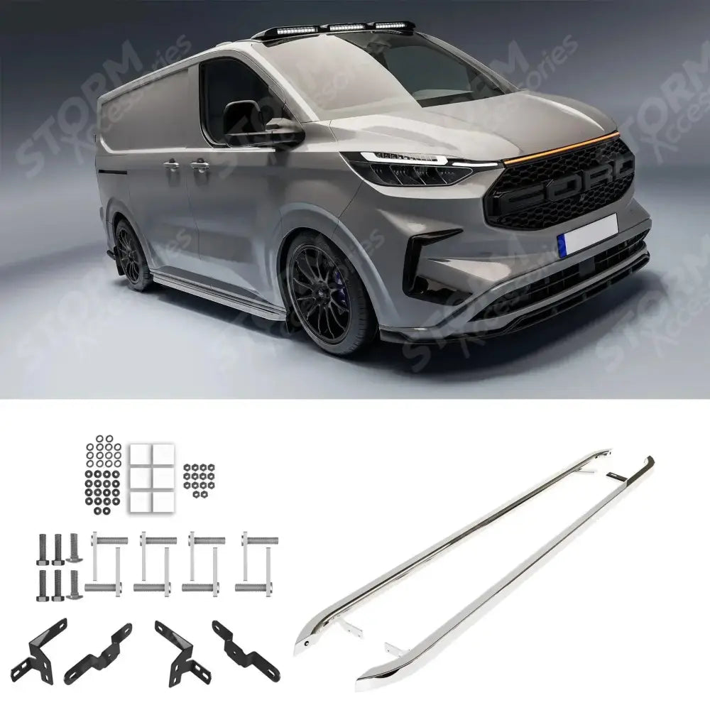 Ford Transit Custom MK2 LWB 2024 On Trapezoid Side Bars In Stainless Steel