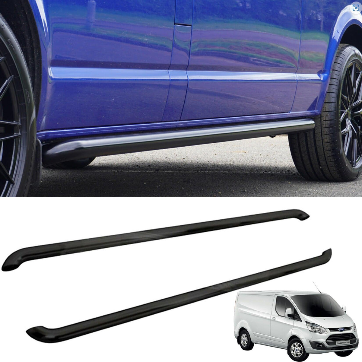 FORD TRANSIT CUSTOM SWB 2012-2017 2.4 INCH GLOSS BLACK OE STYLE SPORTLINE SIDE BARS - PAIR - Storm Xccessories2