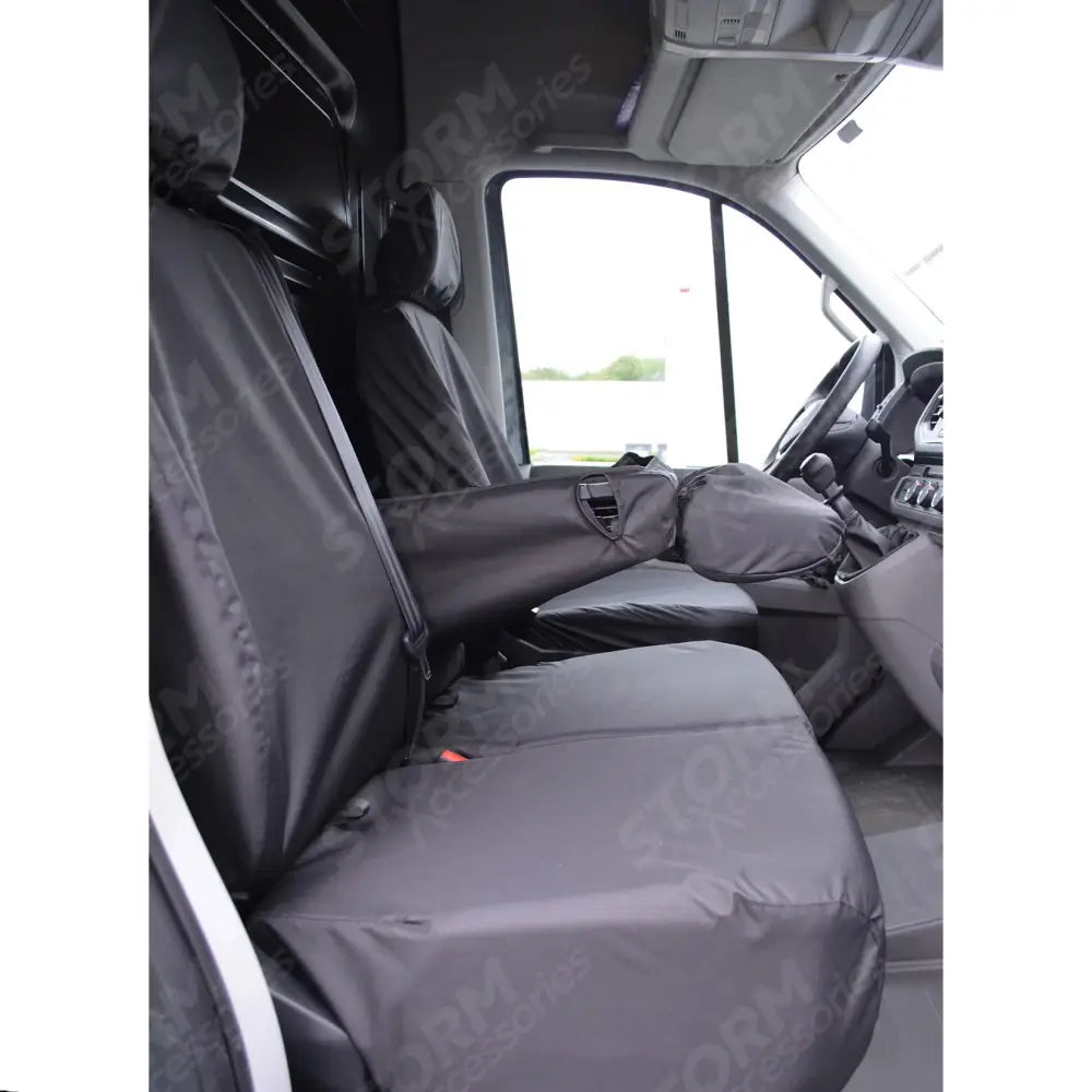 Front 3 Folding Middle Seat Covers in Black - Two Armrests - For Man TGE 2017+ - Seat Covers