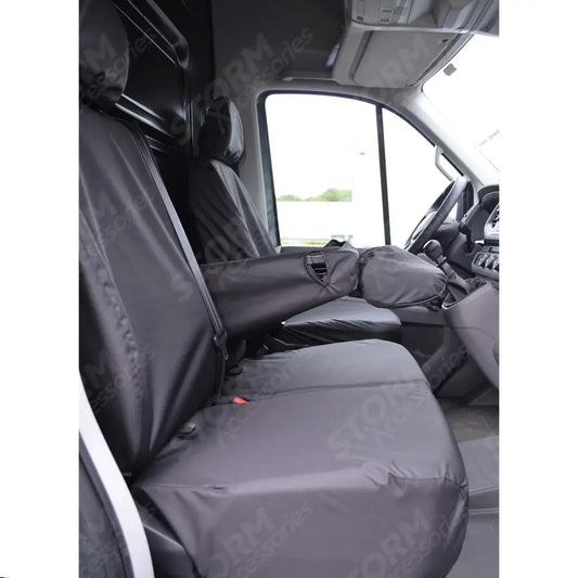 Front 3 Folding Middle Seat Covers in Black - Two Armrests - For Man TGE 2017+