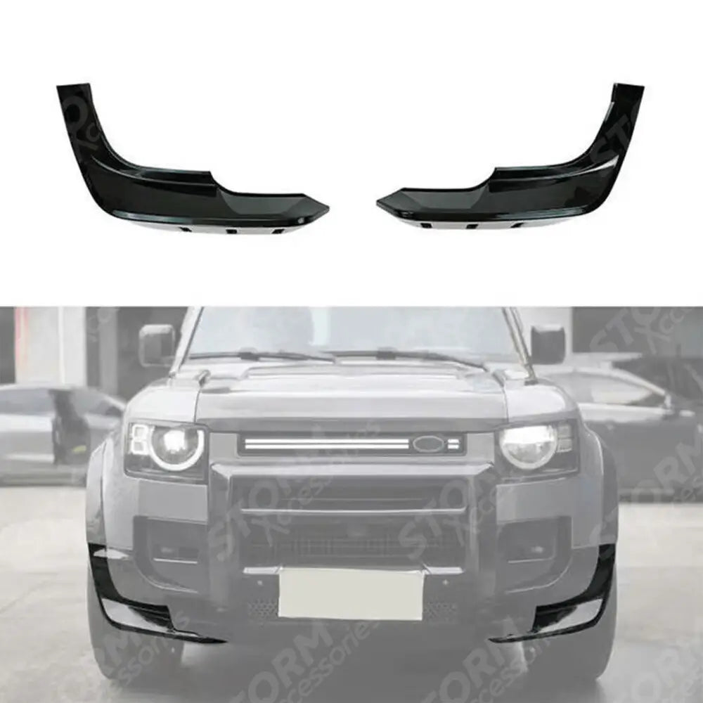 Front Bumper Lower Wide Body Canards In Gloss Black For Land Rover Defender L663 90 / 110 / 130 2020 On