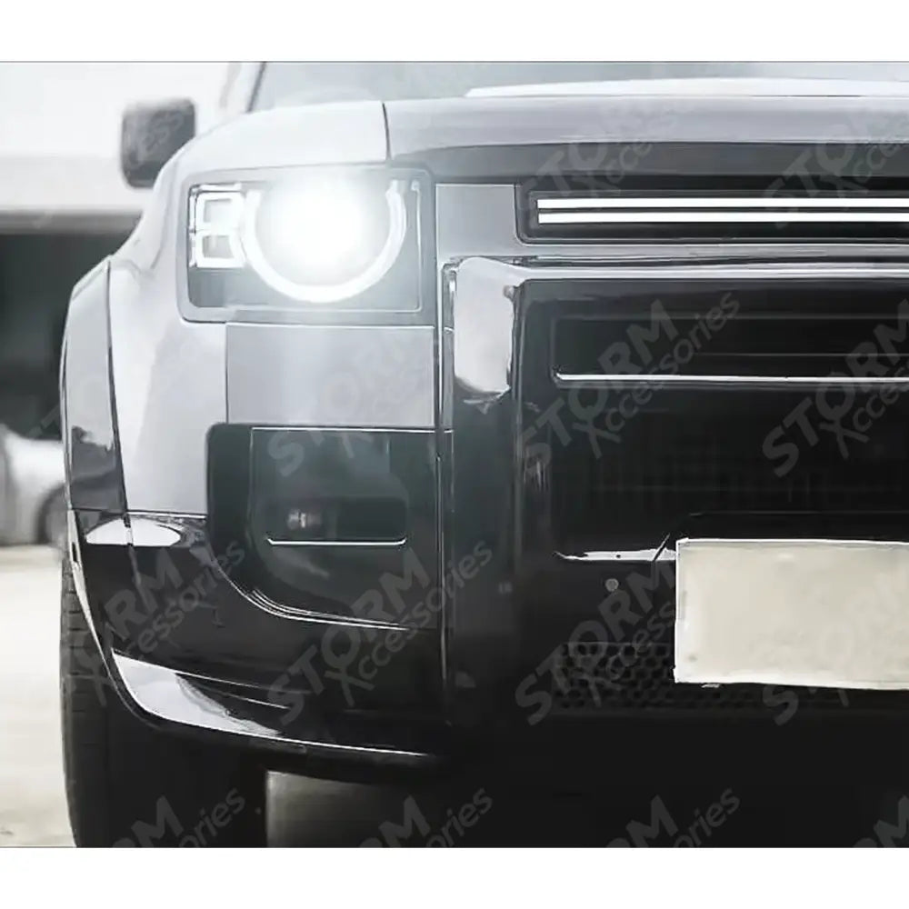 Front Bumper Lower Wide Body Canards In Gloss Black For Land Rover Defender L663 90 / 110 / 130 2020 On