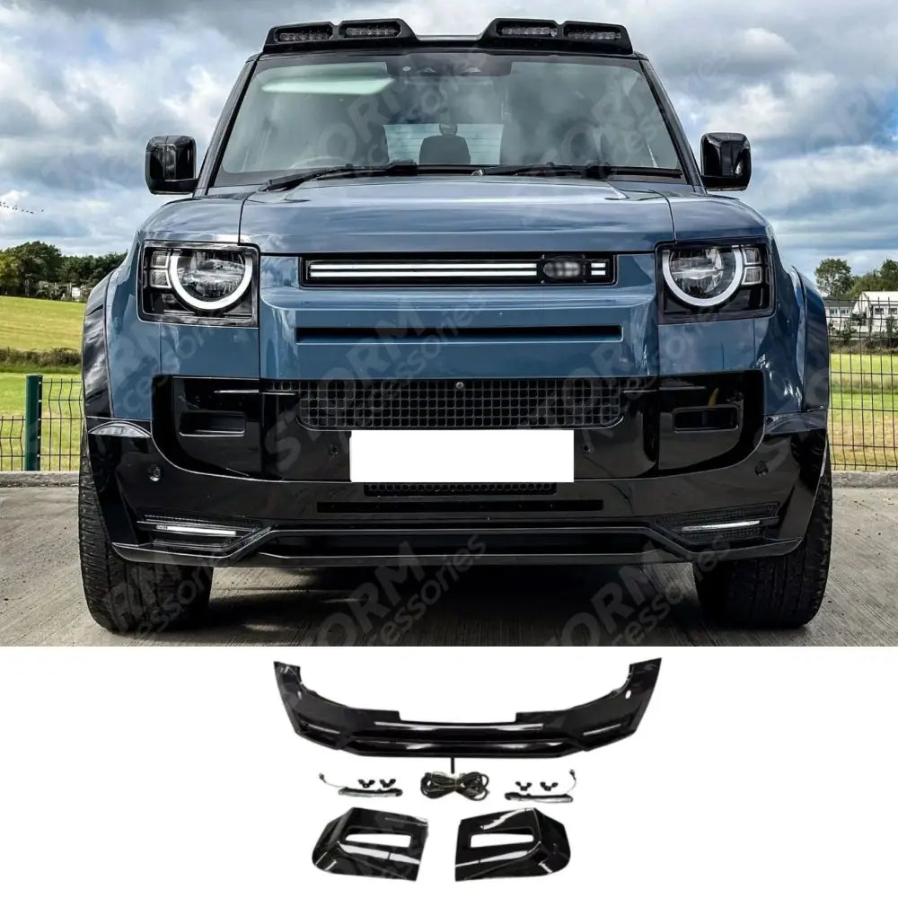 Front Bumper Splitter In Gloss Black For Land Rover Defender L663 90 / 110 / 130 2020 On