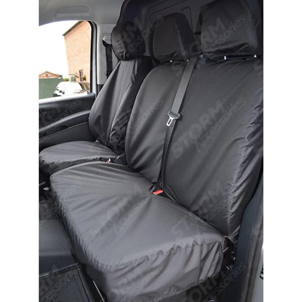 Front Driver And Double Passenger Seat Covers Black For Mercedes Vito 2003-2015