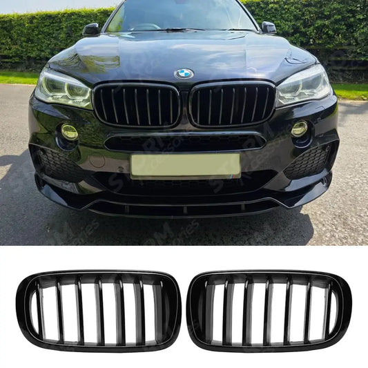 Front Grill Solid Slat In Gloss Black For Bmw X5 F15 2013-2018