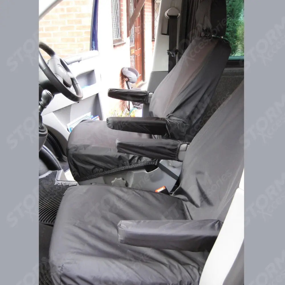 Front Pair No Armrest Seat Covers Black For Vw Transporter T5 T6 2010 - 2024