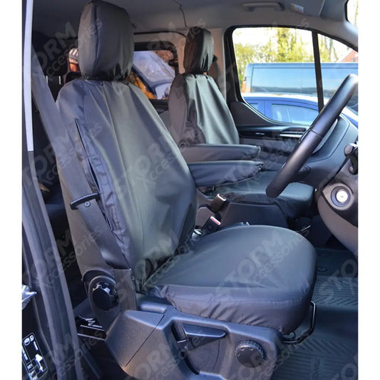 Front Pair Seat Covers Black For Ford Transit 2014 On