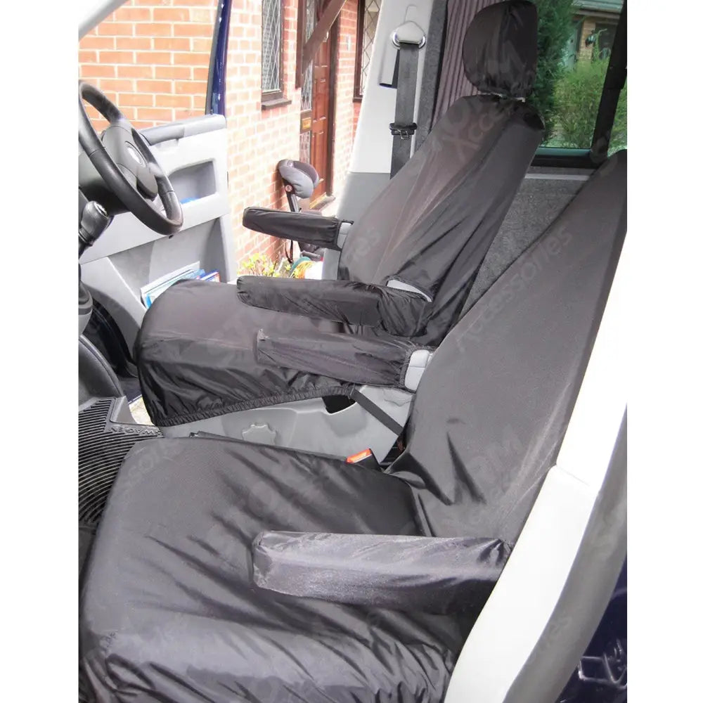 Front Pair Seat Covers With Armrests Black For Vw Transporter T5 2003-2009