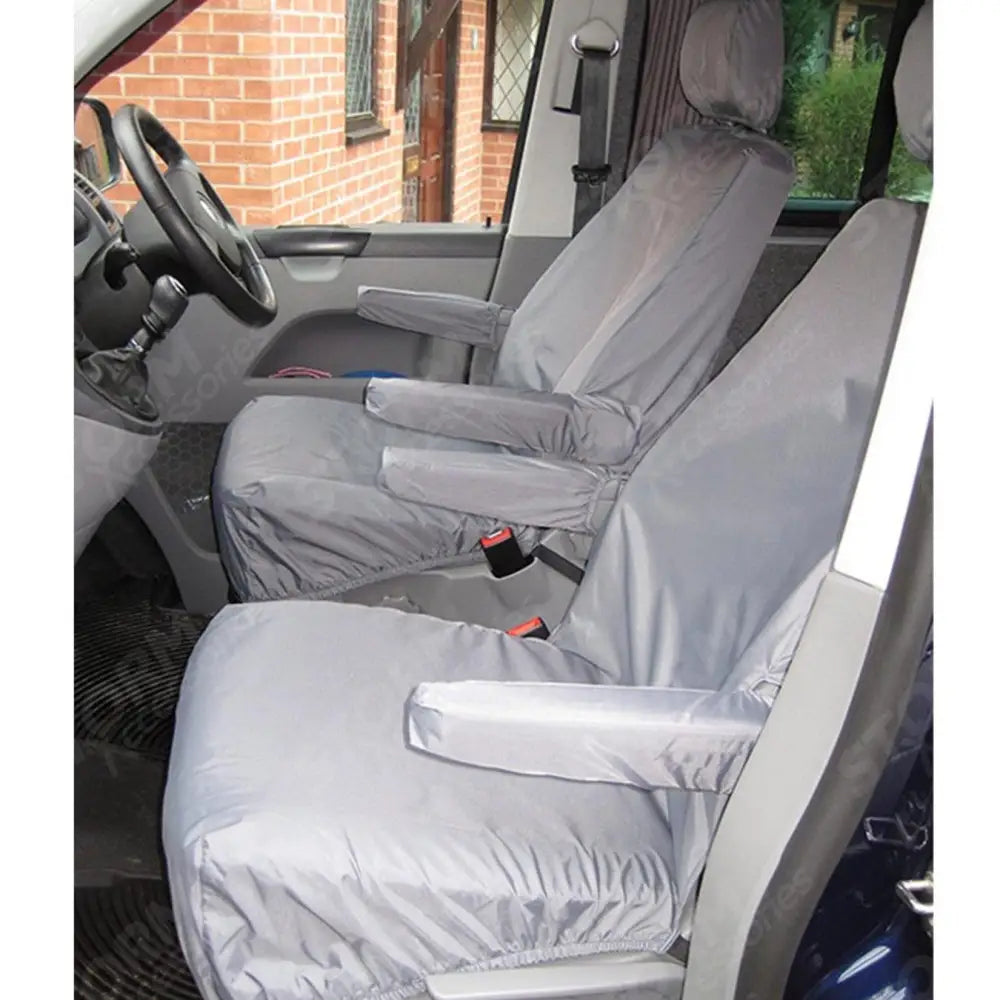 Front Pair Seat Covers With Armrests Grey For Vw Transporter T5 2003-2009