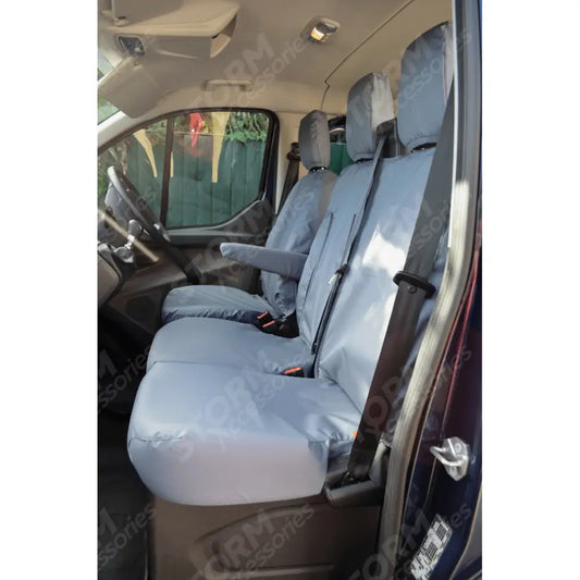 Front Pair Seat Covers (With Worktray)- Grey For Ford Transit 2014 On