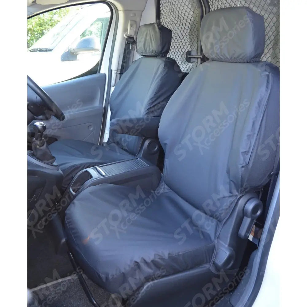 Front Seat Covers Pair Black For Citroen Berlingo - Peugeot Partner - 2008-2018