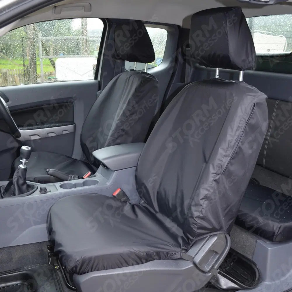 Front Seat Covers Pair Black For Ford Ranger 2012-2022 Double Cab