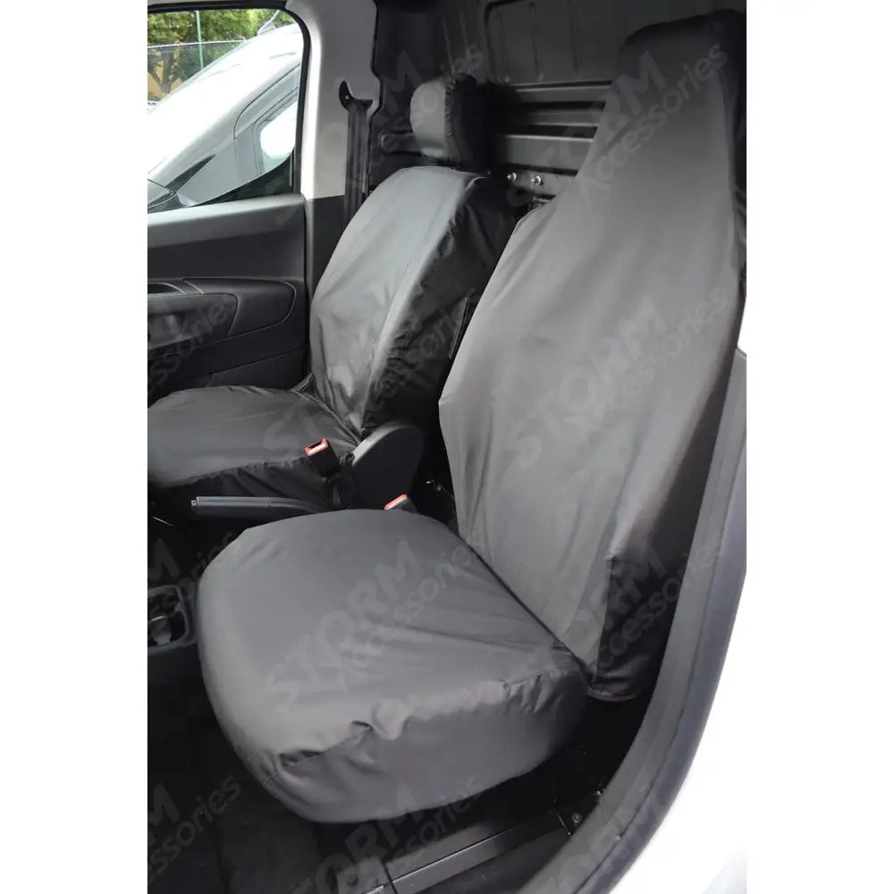 Front Two Seat Covers With Integral Passenger Head Rest Black For Toyota Proace City 2020 On / Citroen Berlingo 2018 On
