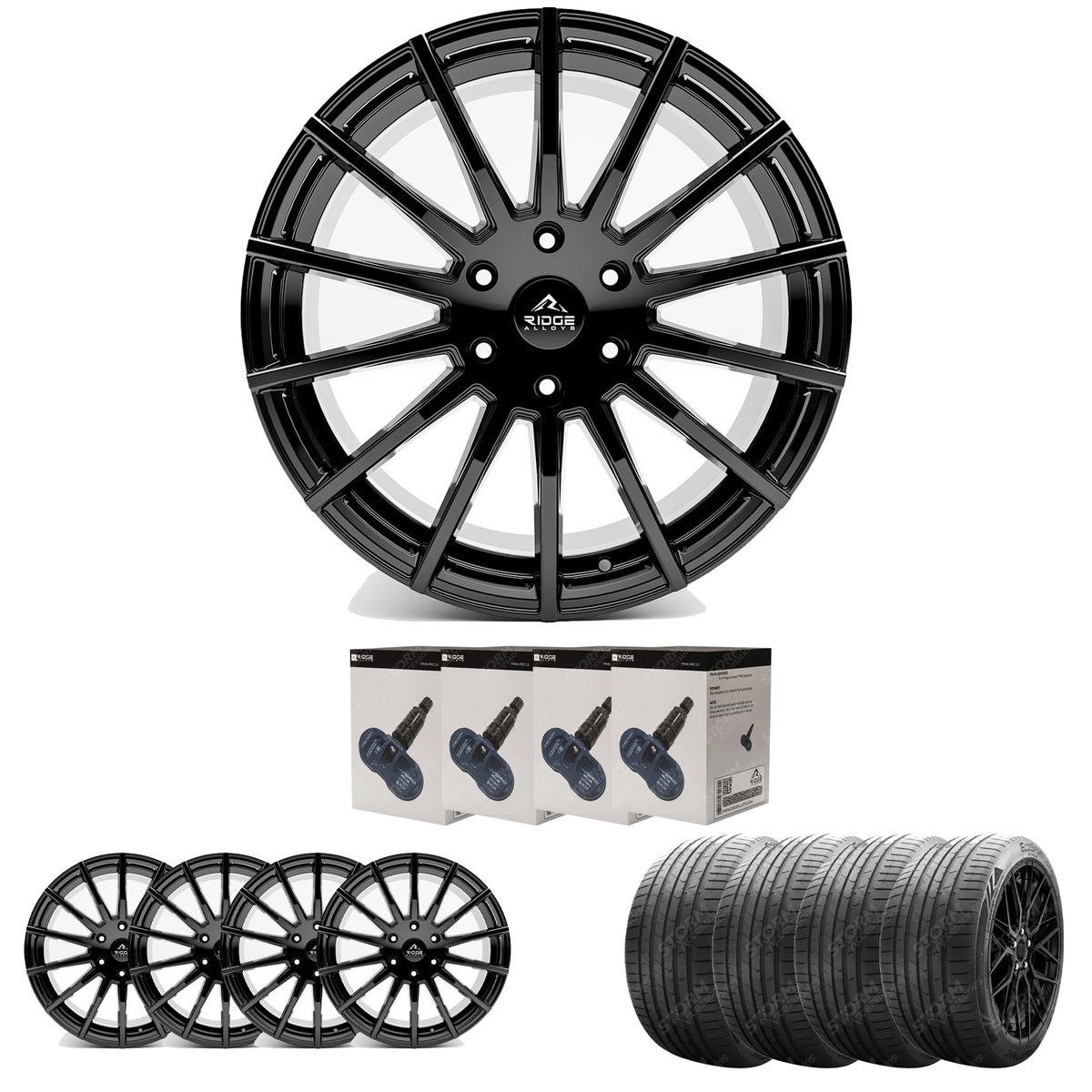 Ridge KN14 Gloss Black 6X120 20 Inch Alloys With Tyre & TPMS Package 245/40/20