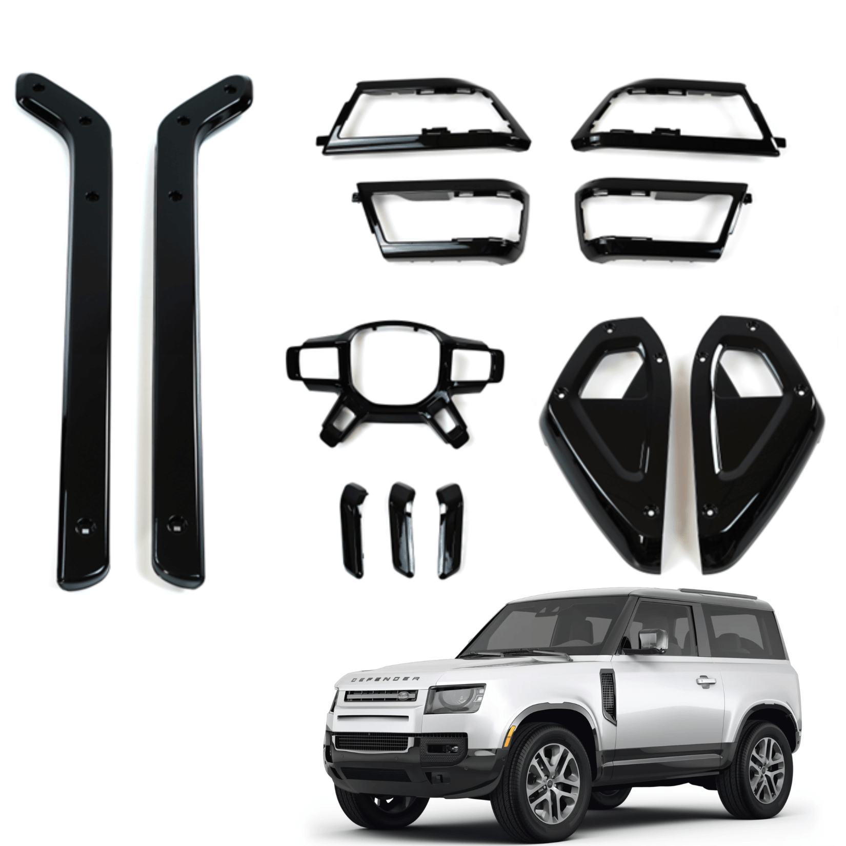 LAND ROVER DEFENDER 2020-23 L663 90 110 130 GLOSS BLACK INTERIOR STYLING KIT - Storm Xccessories
