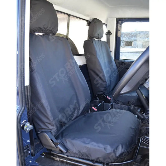 Land Rover Defender 90 110 - 2007-2013 Driver And Front Single Passenger Seat Covers - Pair - Black