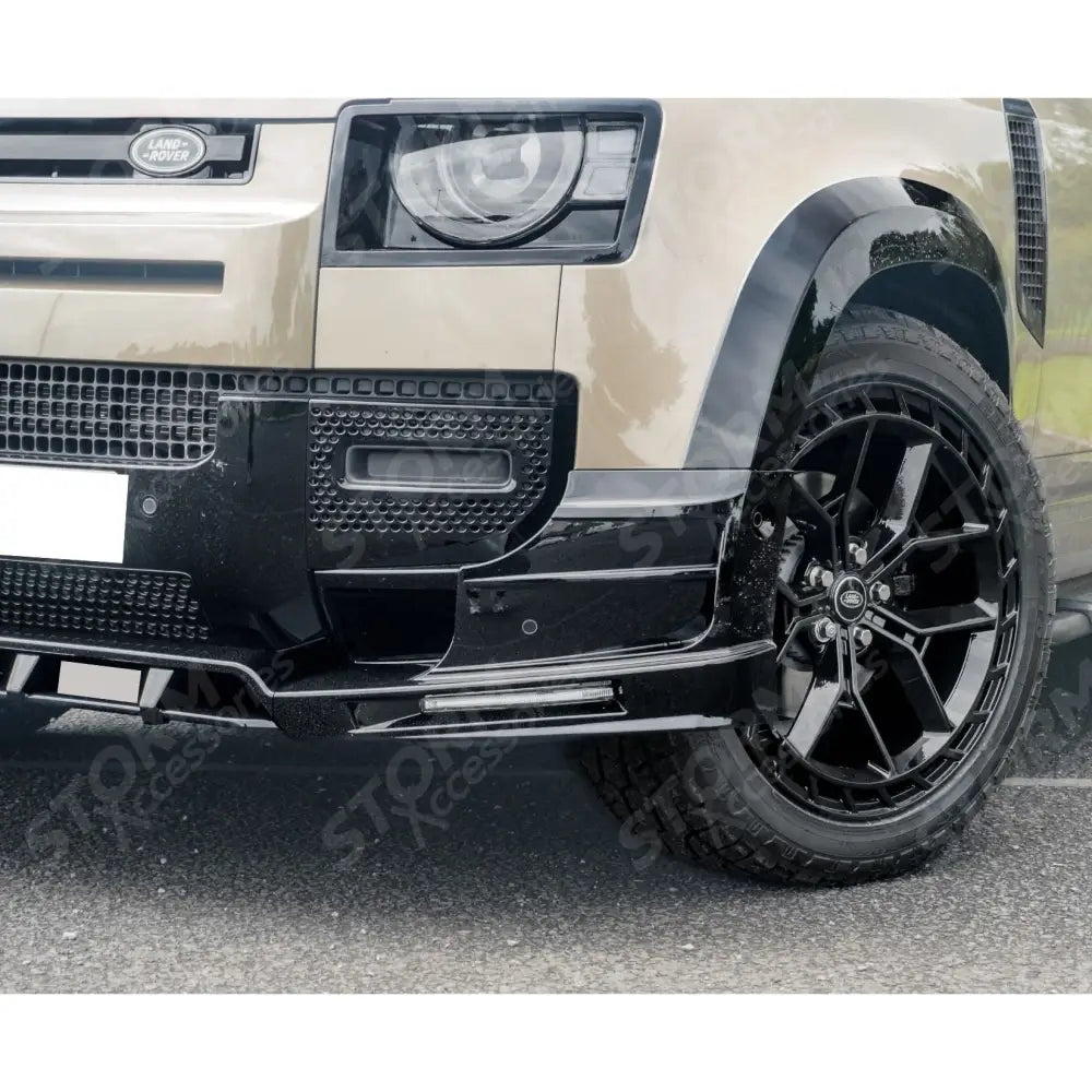 Land Rover Defender L663 2020 On - V2 Front Bumper Splitter With Led's In Gloss Black