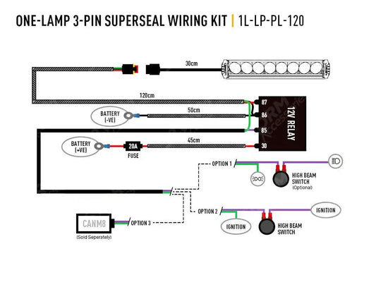 Lazer Lights - Wiring Kit - Single Lamp - 3 Pin Super Seal