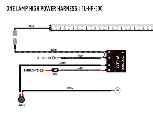 Lazer Lights - Wiring Kit - Single Lamp - High Power