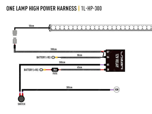 Lazer Lights - Wiring Kit - Single Lamp - High Power