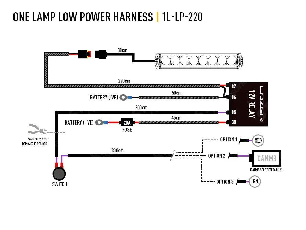 Lazer Lights - Wiring Kit - Single Lamp - Low Power