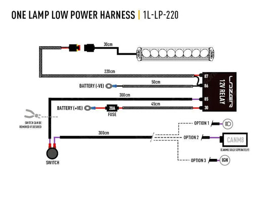 Lazer Lights - Wiring Kit - Single Lamp - Low Power