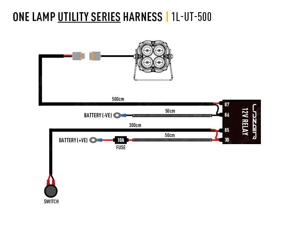 Lazer Lights - Wiring Kit - Single Lamp - With Switch - Utility Series