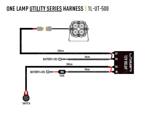 Lazer Lights - Wiring Kit - Single Lamp - With Switch - Utility Series