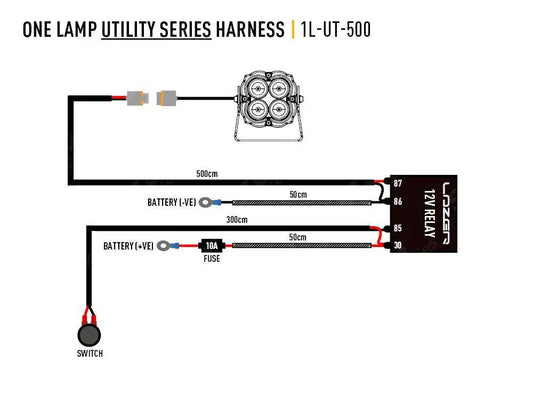 Lazer Lights - Wiring Kit - Single Lamp - With Switch - Utility Series