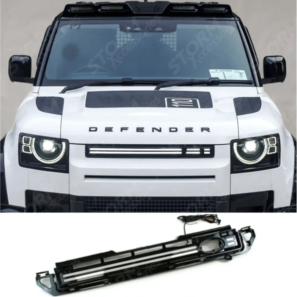 Led Dynamic Front Grill Gloss Black For Land Rover Defender L663 2020 On