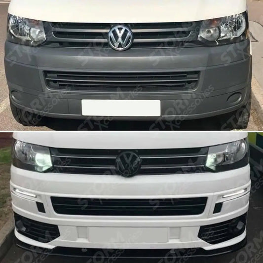 Lower Sportline Style Front Splitter With Fog Light Pods For Vw T5 Transporter 2010-2015