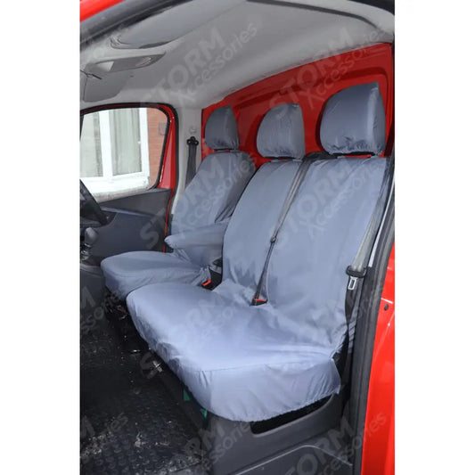 Non-folding Double Passenger Seat Covers Grey For Renault Trafic - Vauxhall Vivaro - 2014 On