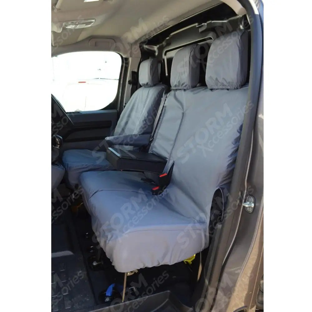 Peugeot Boxer Van 2016 On Driver And Double Front Passenger (With Worktray) Seat Covers - Grey