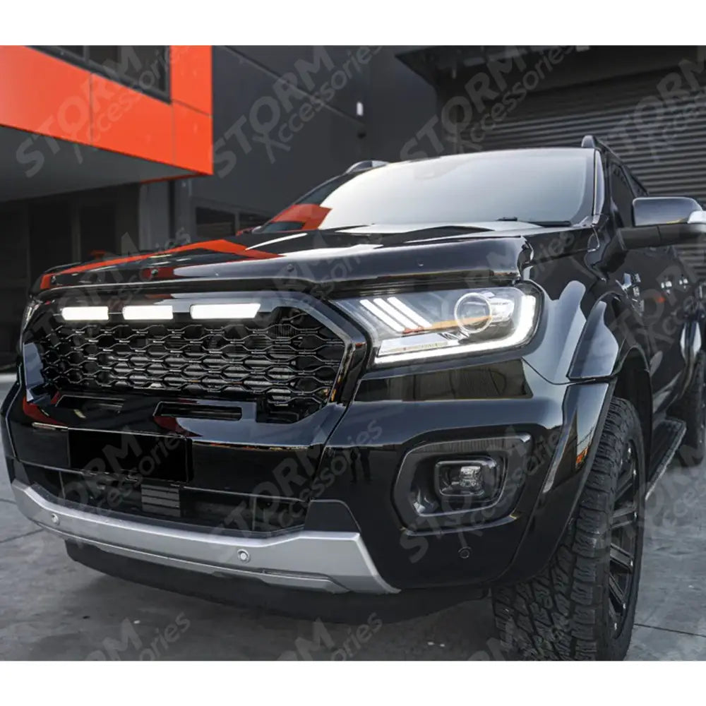 Ranger T6 2016-2019 Replacement Grill With LED'S In Gloss Black - Mesh Style