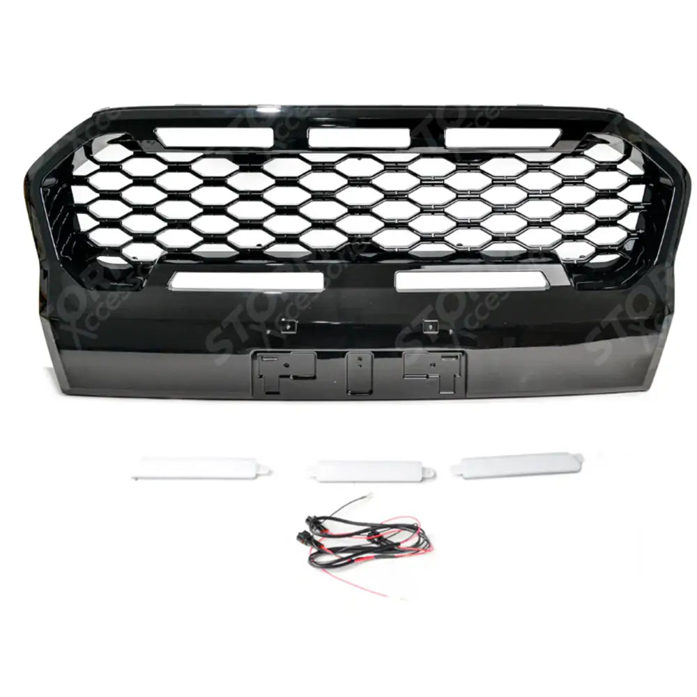 Ranger T6 2016-2019 Replacement Grill With LED'S In Gloss Black - Mesh Style