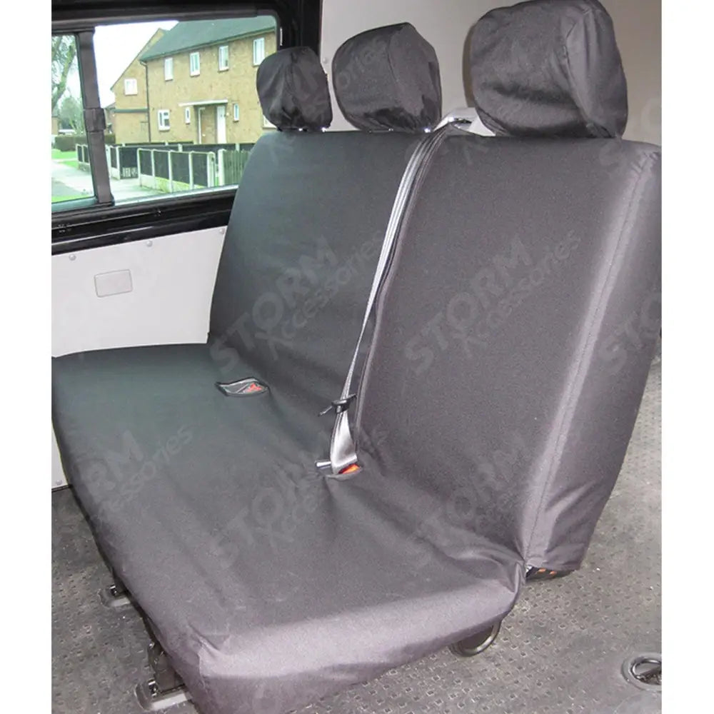 Rear 3-seater Bench Passenger Seat Covers Black For Vw Transporter T5 T6 2010 - 2024