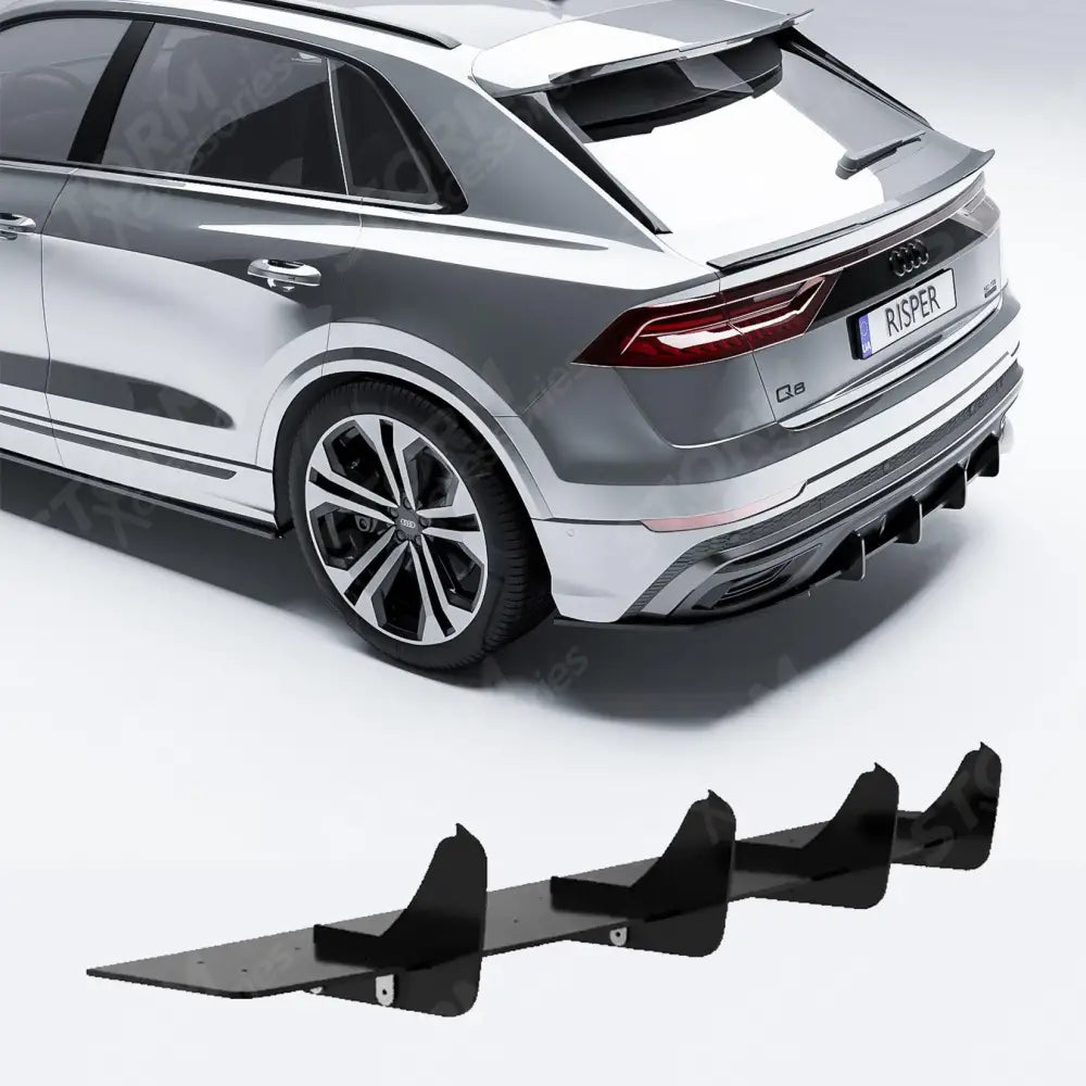 Rear Blade Diffuser In Gloss Black For Audi Q8 S-line 2018 On