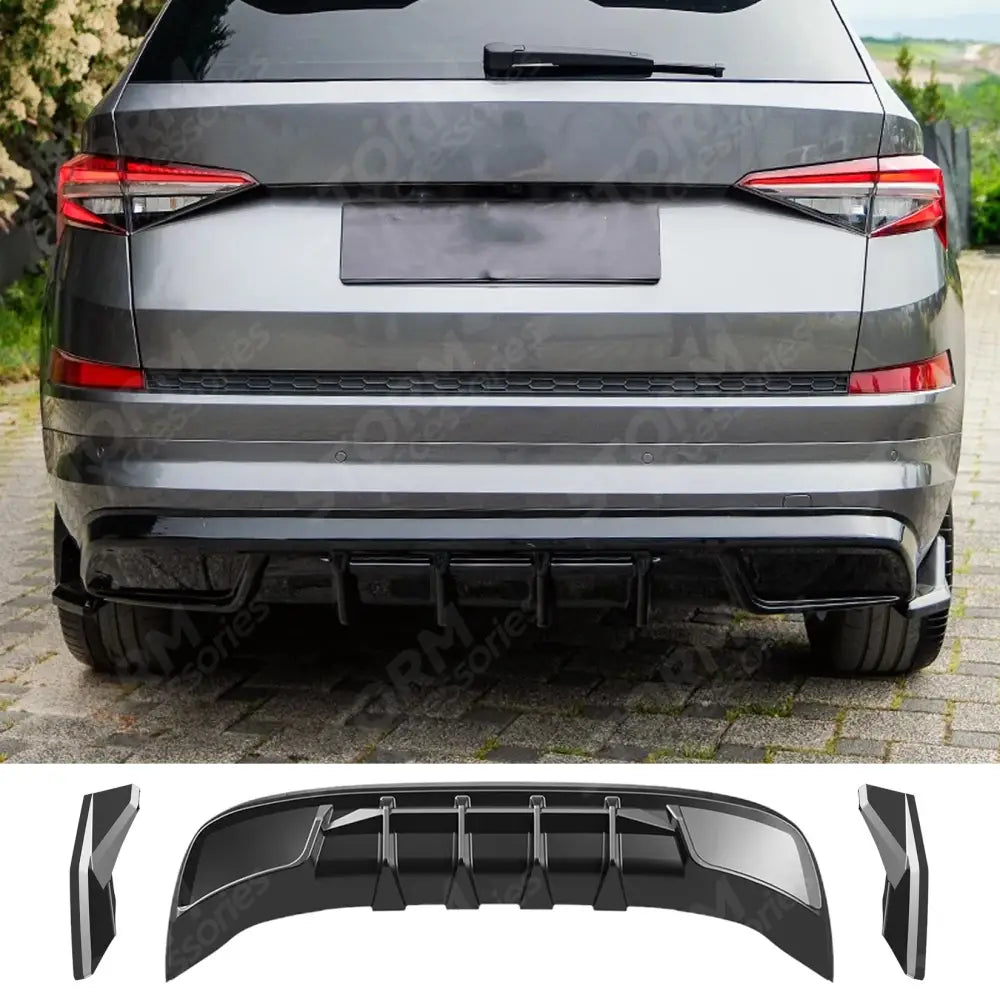 Rear Diffuser With Rear Side Splitters For Skoda Kodiaq Sportline Mk1 Facelift 2021-2023 - Diffuser