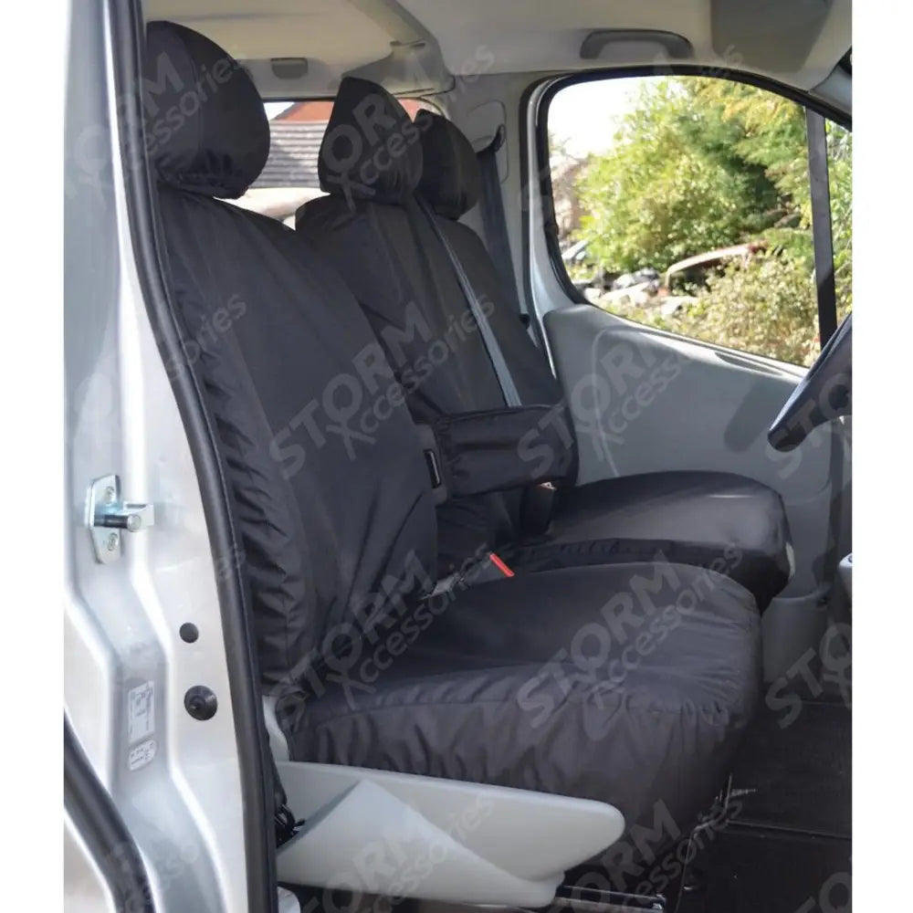 Renault Trafic 2001-2006 Driver (With Armrest) And Front Double Passenger Seat Covers - Black